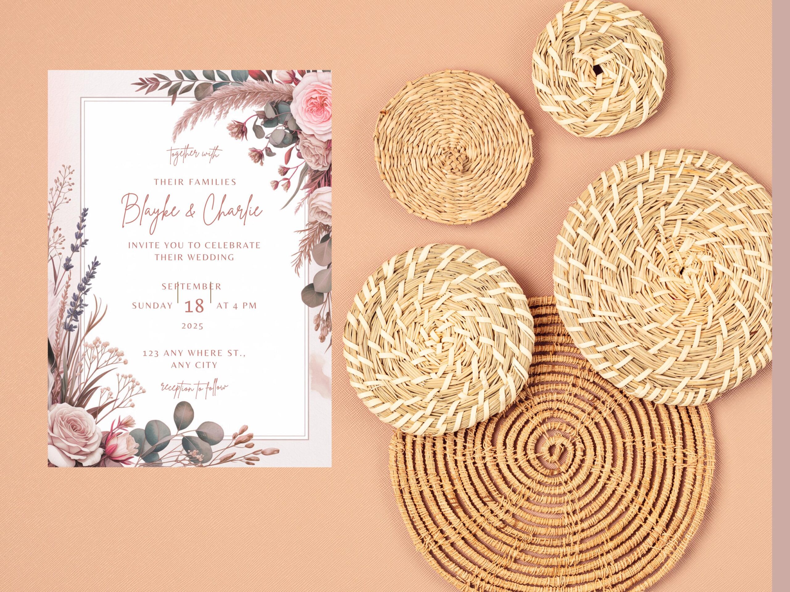 Boho Cream Floral Wedding Invitation Template – Editable Canva Instant - Image 5