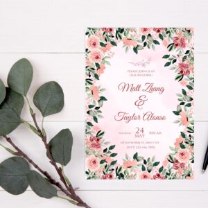 Minimalist Botanical Wedding Invitation Template – Editable Canva Download