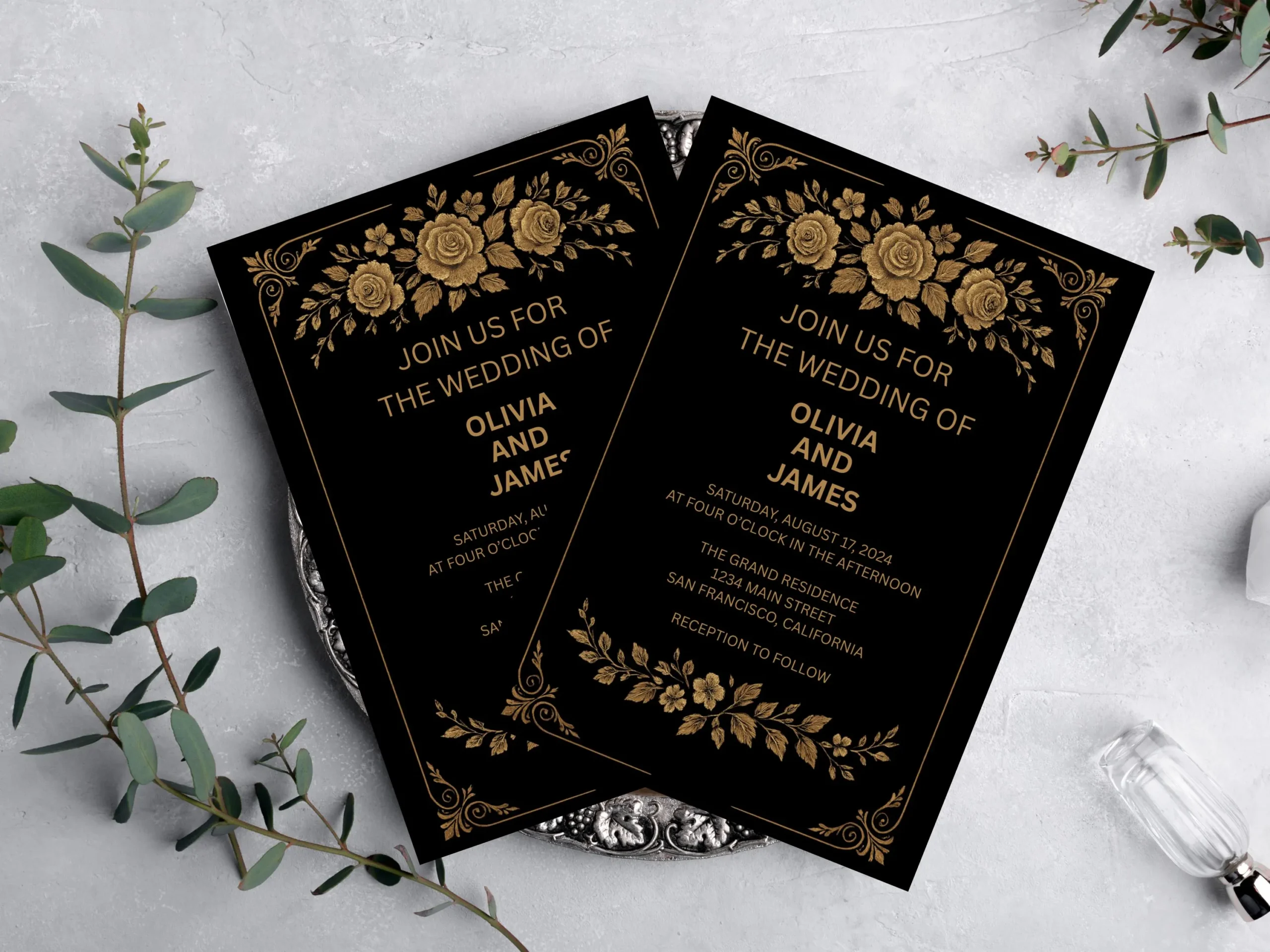 Black and Gold Floral Wedding Invitation Template: Elegant 5x7 Card (Digital Download - Image 5