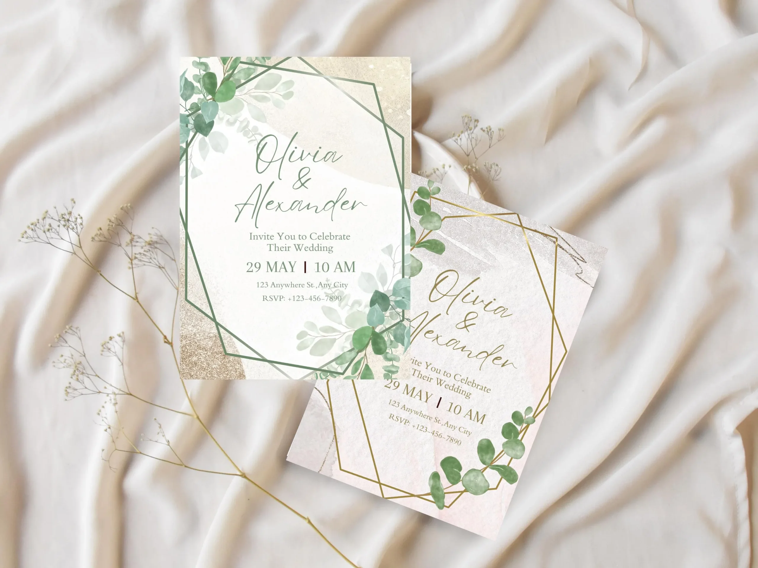 Eucalyptus Wedding Invitation Template: Minimalist Greenery, Boho Design (Digital Download) - Image 2