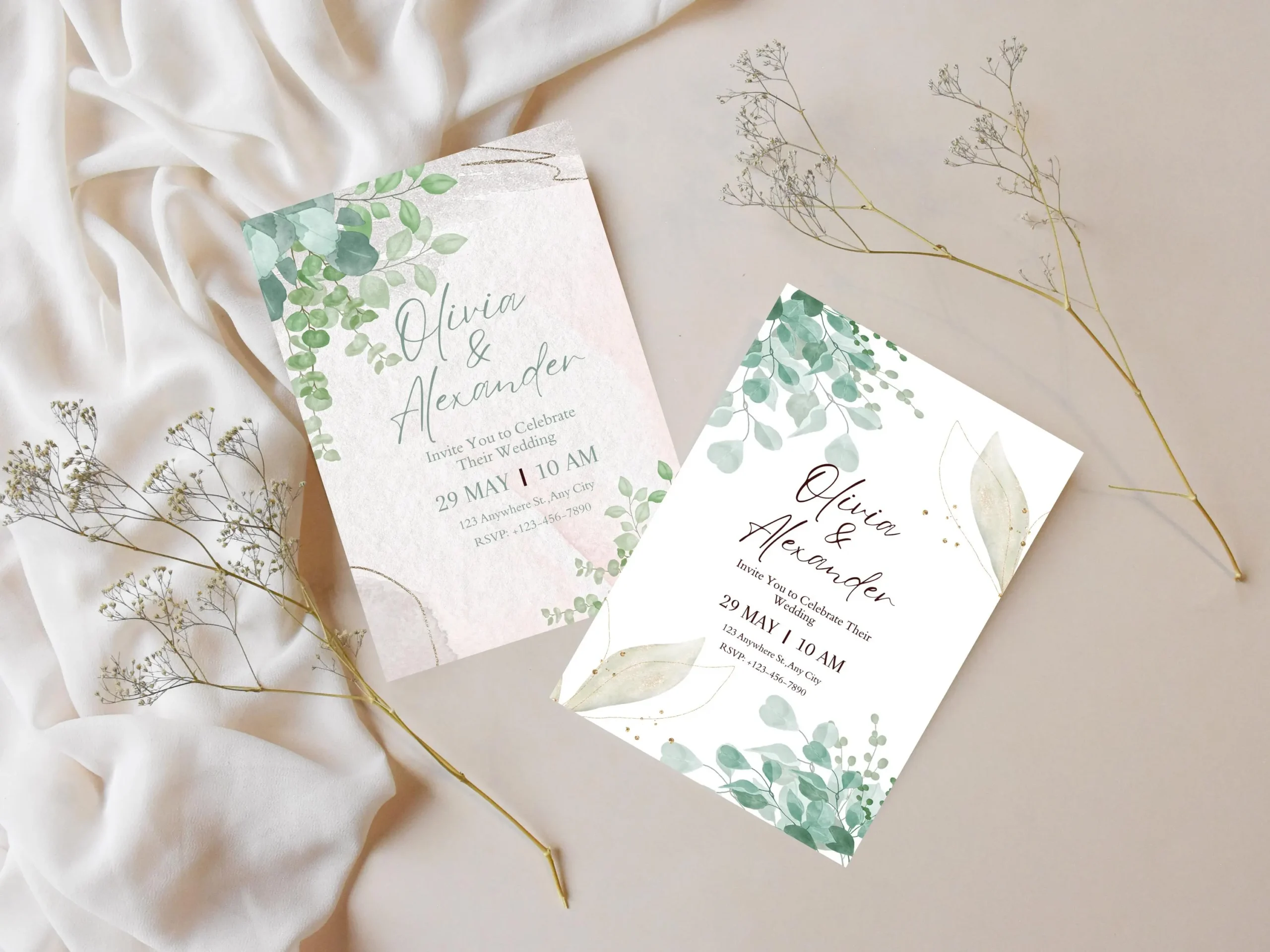 Eucalyptus Wedding Invitation Template: Minimalist Greenery, Boho Design (Digital Download) - Image 6