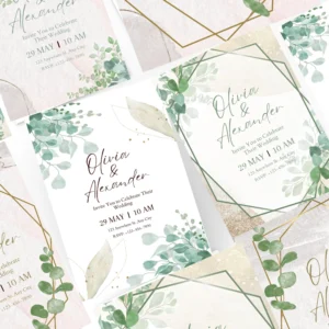 Eucalyptus Wedding Invitation Template: Minimalist Greenery, Boho Design (Digital Download)