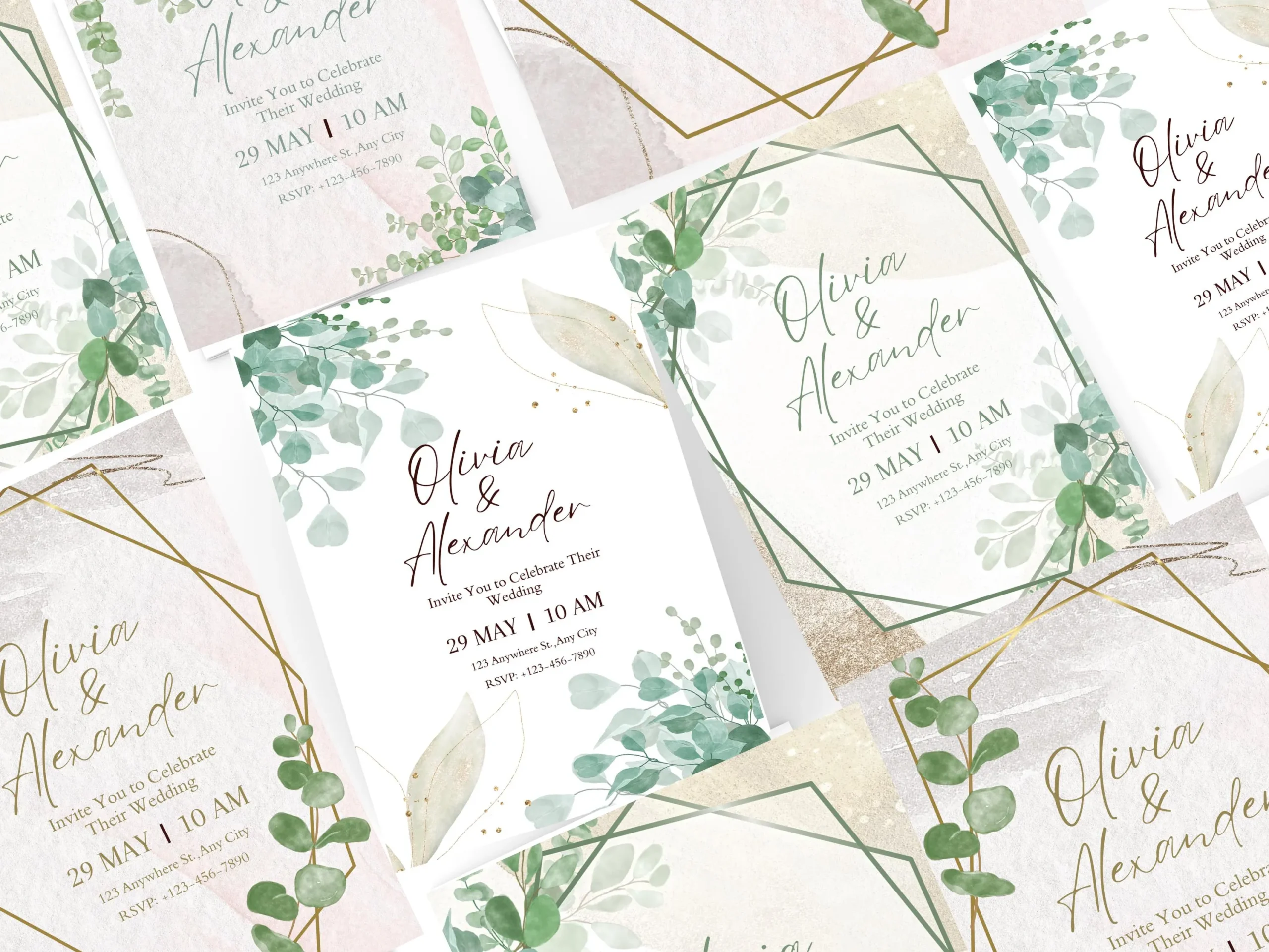 Eucalyptus Wedding Invitation Template: Minimalist Greenery, Boho Design (Digital Download)