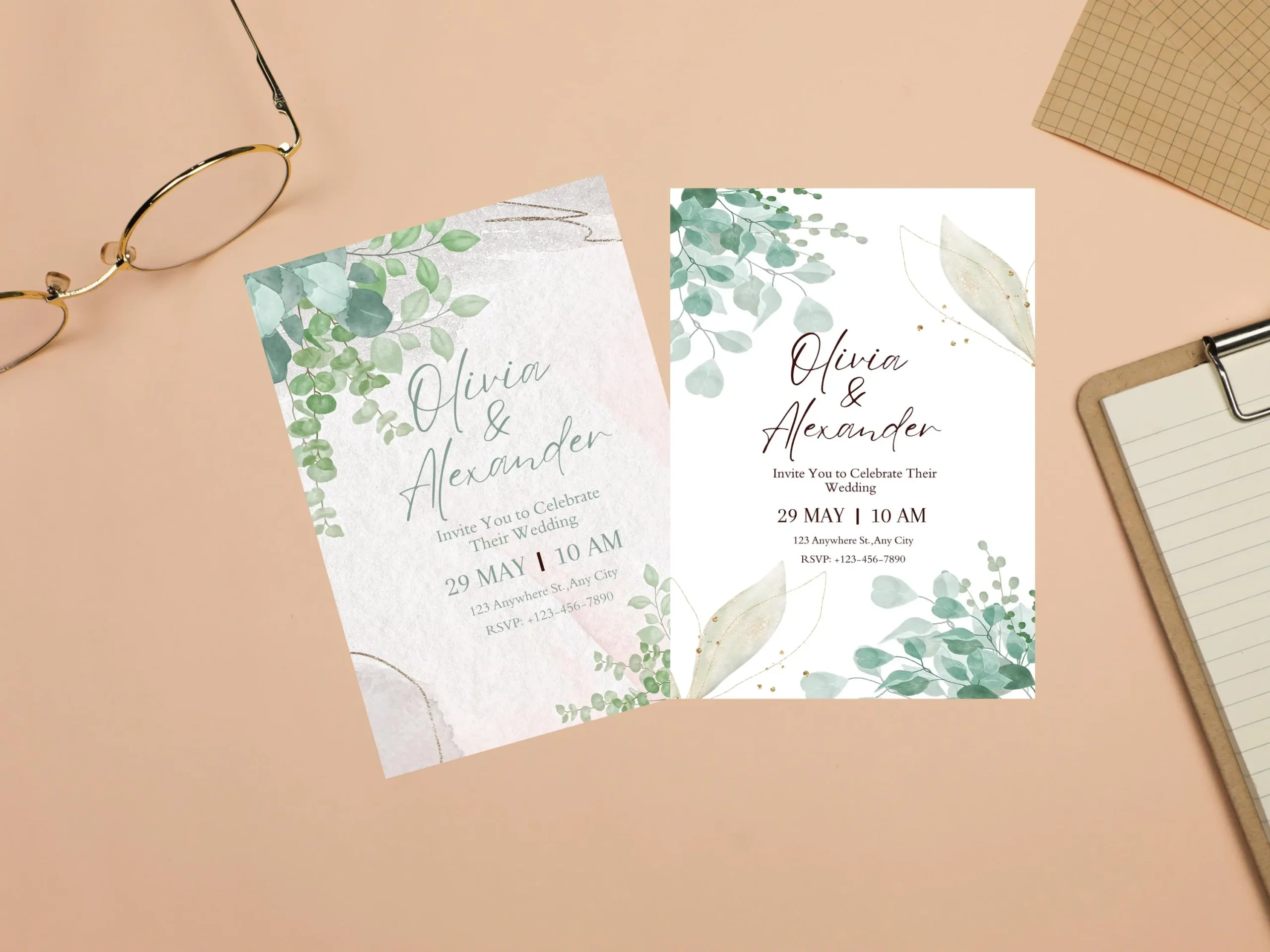 Eucalyptus Wedding Invitation Template: Minimalist Greenery, Boho Design (Digital Download) - Image 5