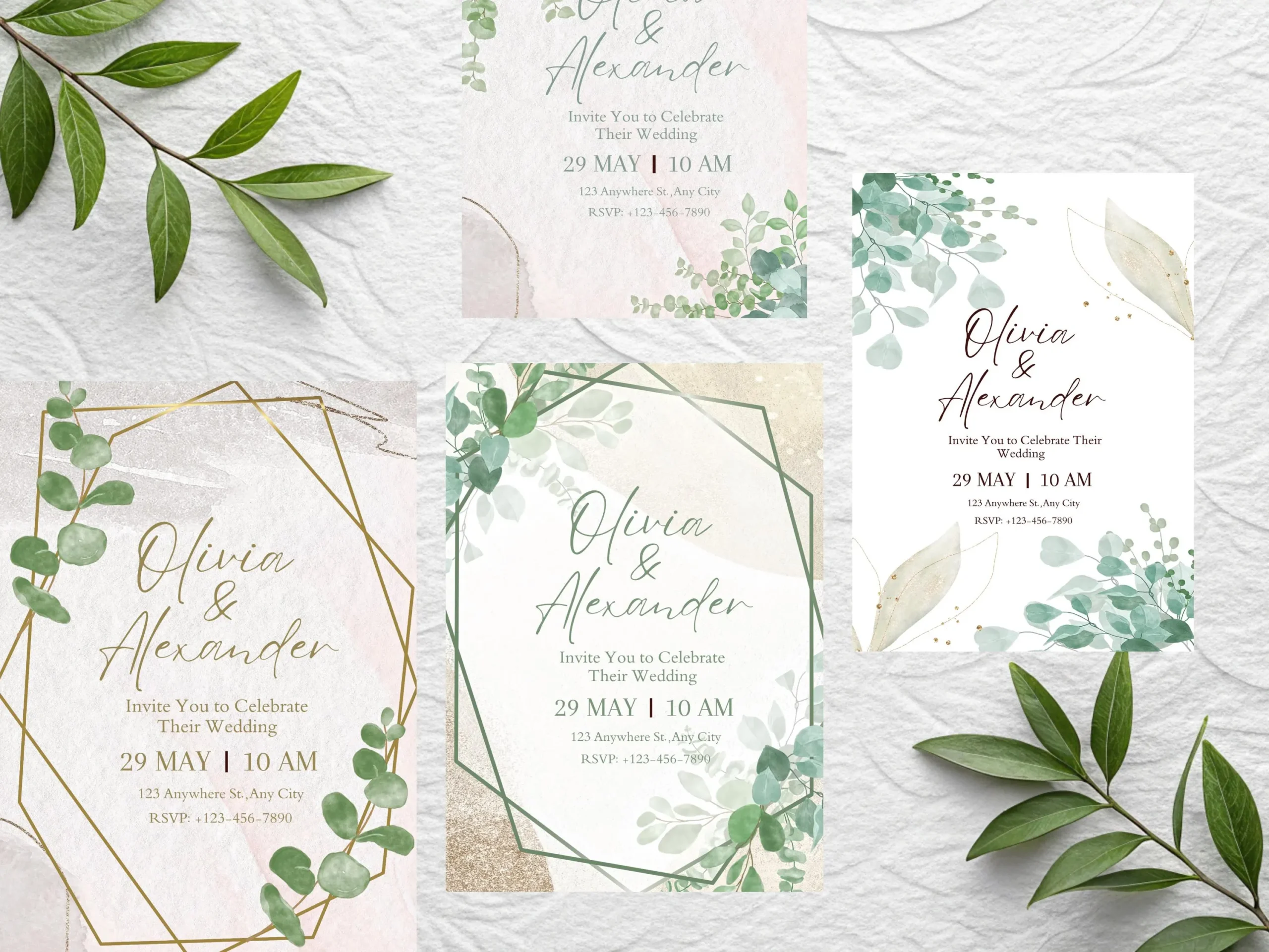 Eucalyptus Wedding Invitation Template: Minimalist Greenery, Boho Design (Digital Download) - Image 4