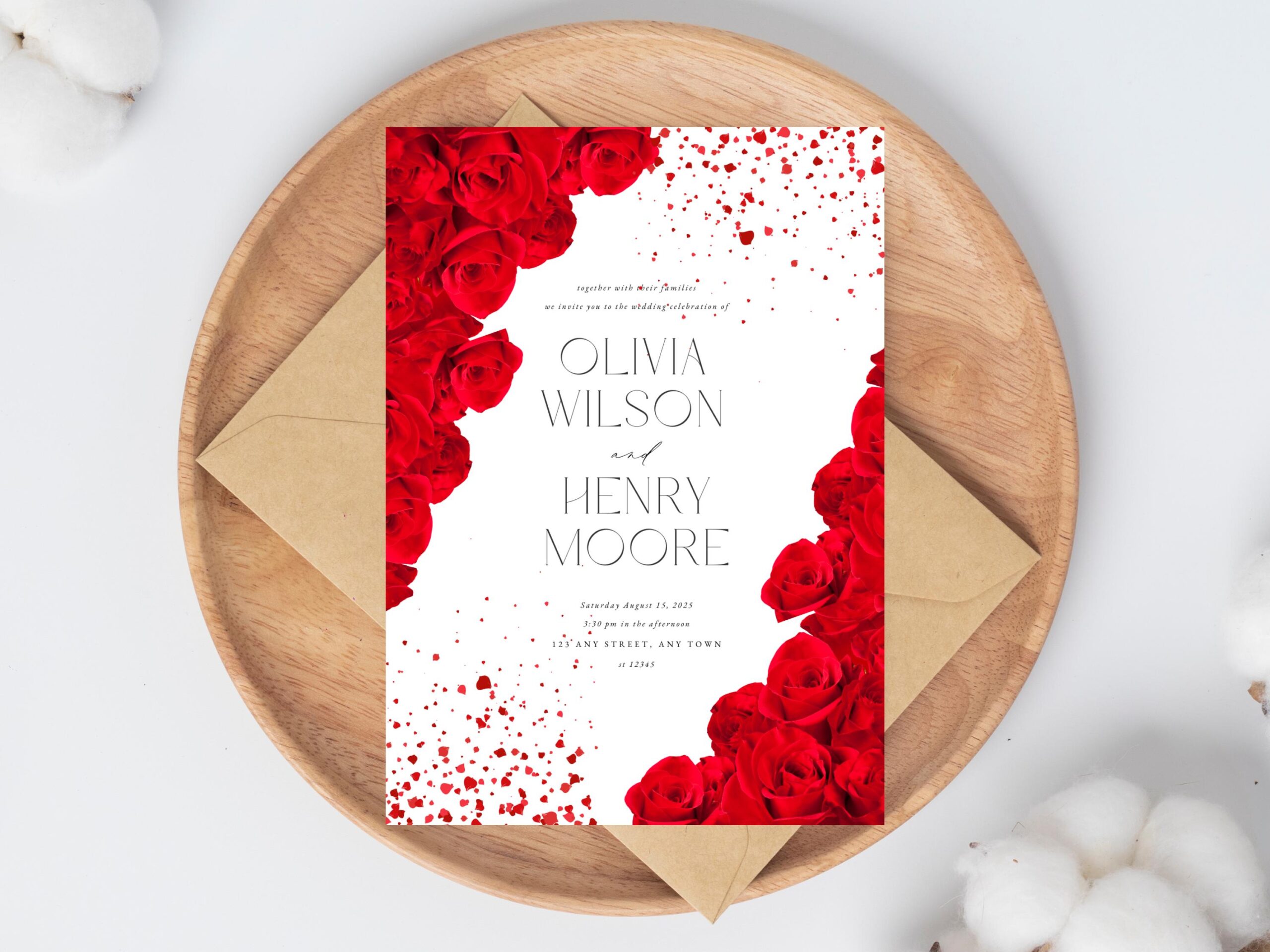 Red Roses Wedding Invitation Template, Elegant Floral Invite, Printable Canva Invitation Template, Romantic Wedding - Image 3