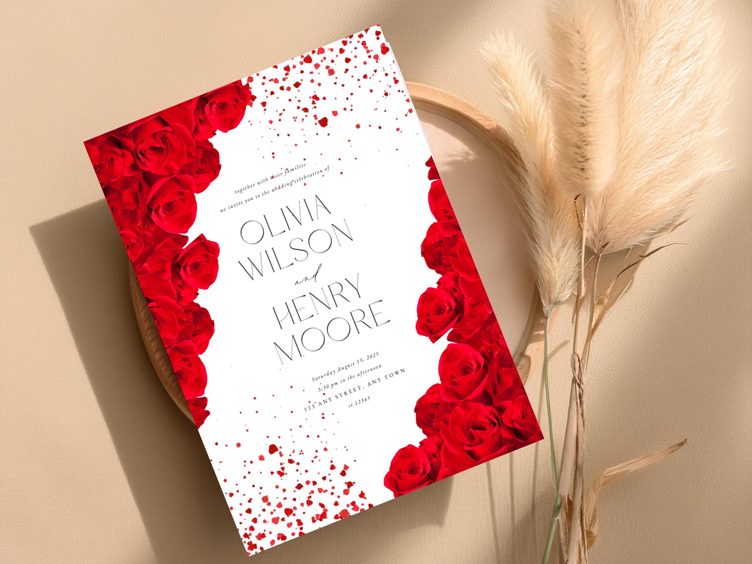 Red Roses Wedding Invitation Template, Elegant Floral Invite, Printable Canva Invitation Template, Romantic Wedding - Image 5