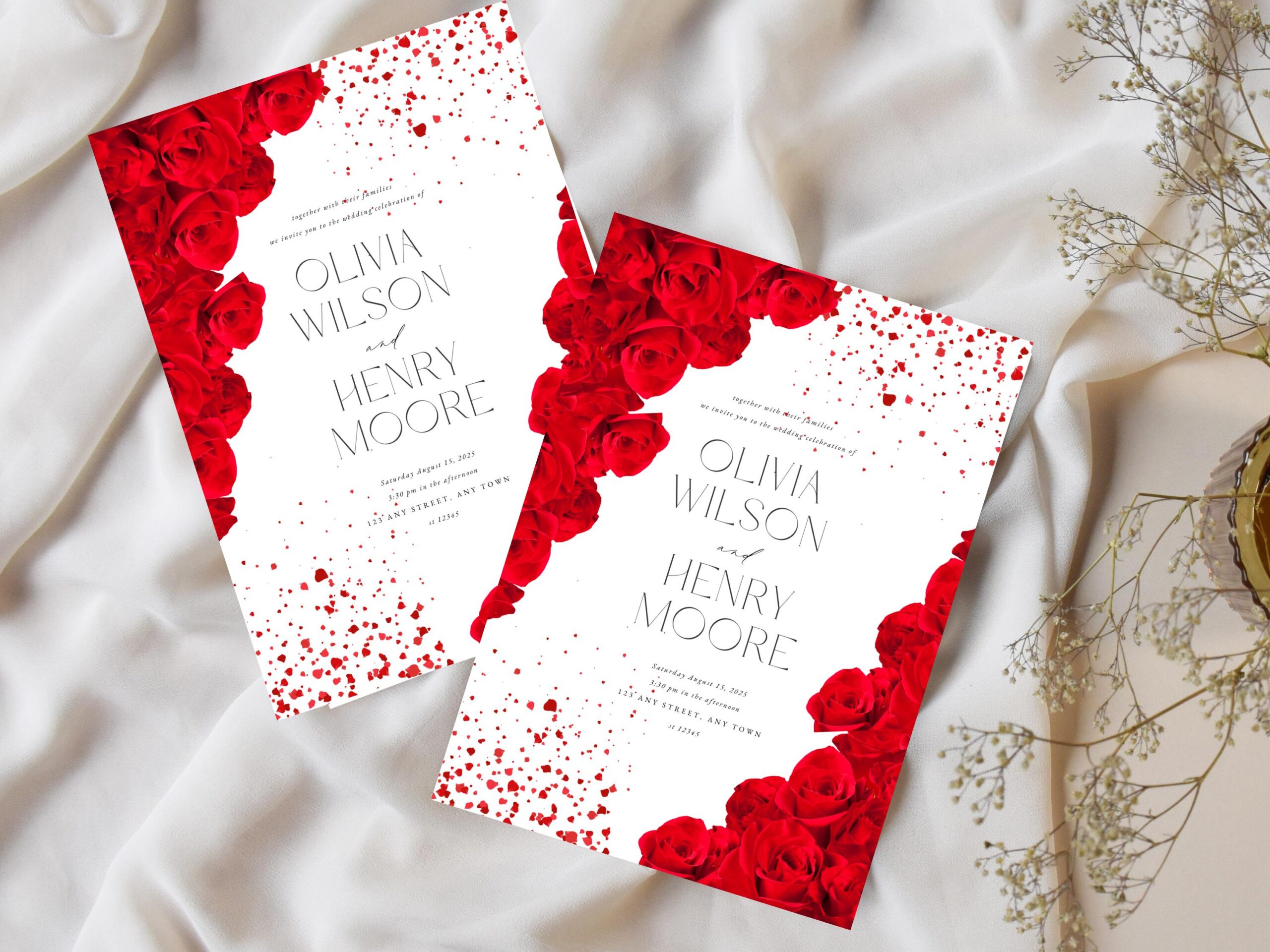 Red Roses Wedding Invitation Template, Elegant Floral Invite, Printable Canva Invitation Template, Romantic Wedding - Image 4