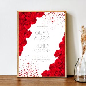 Red Roses Wedding Invitation Template, Elegant Floral Invite, Printable Canva Invitation Template, Romantic Wedding