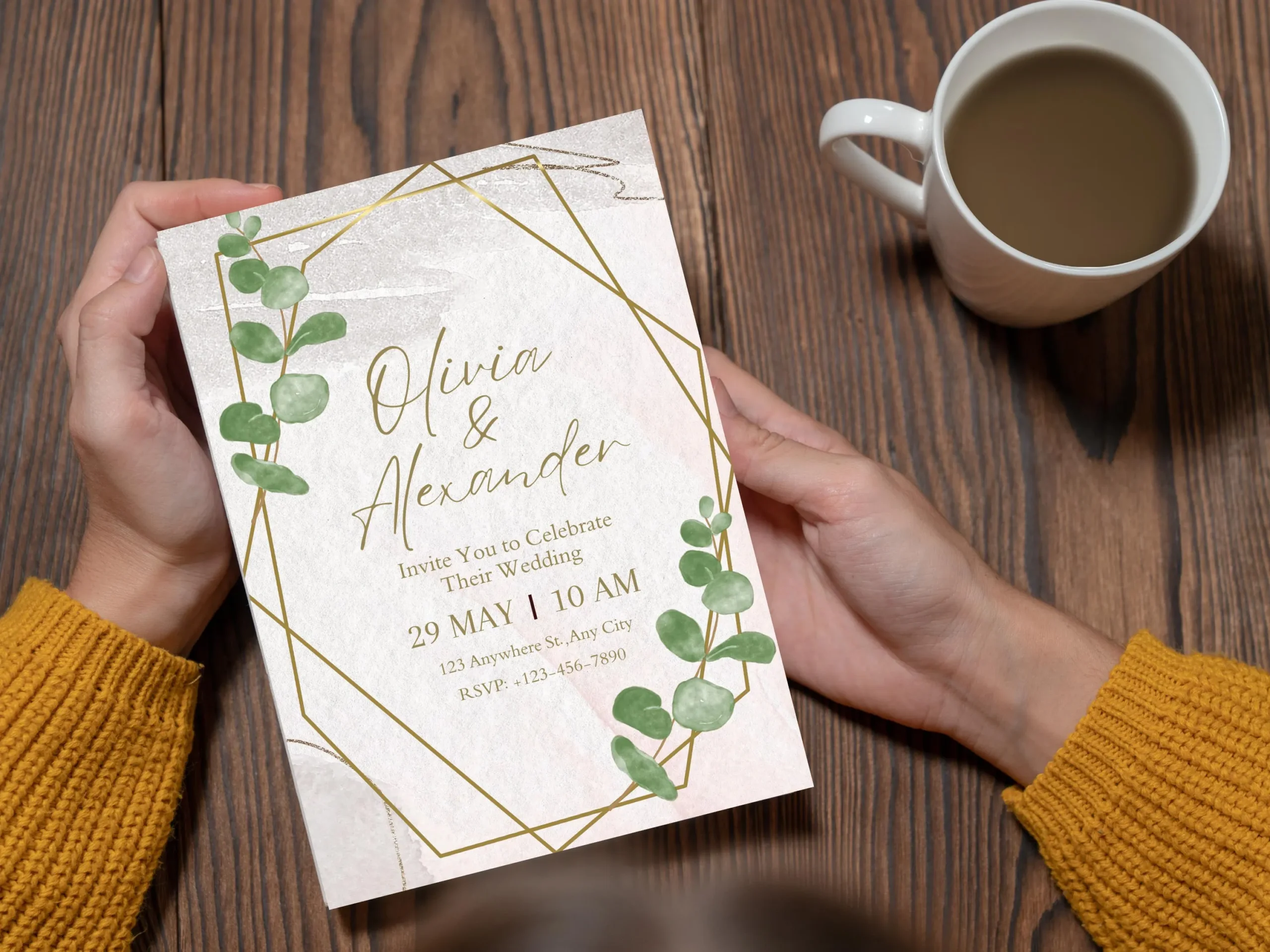 Eucalyptus Wedding Invitation Template: Minimalist Greenery, Boho Design (Digital Download) - Image 3