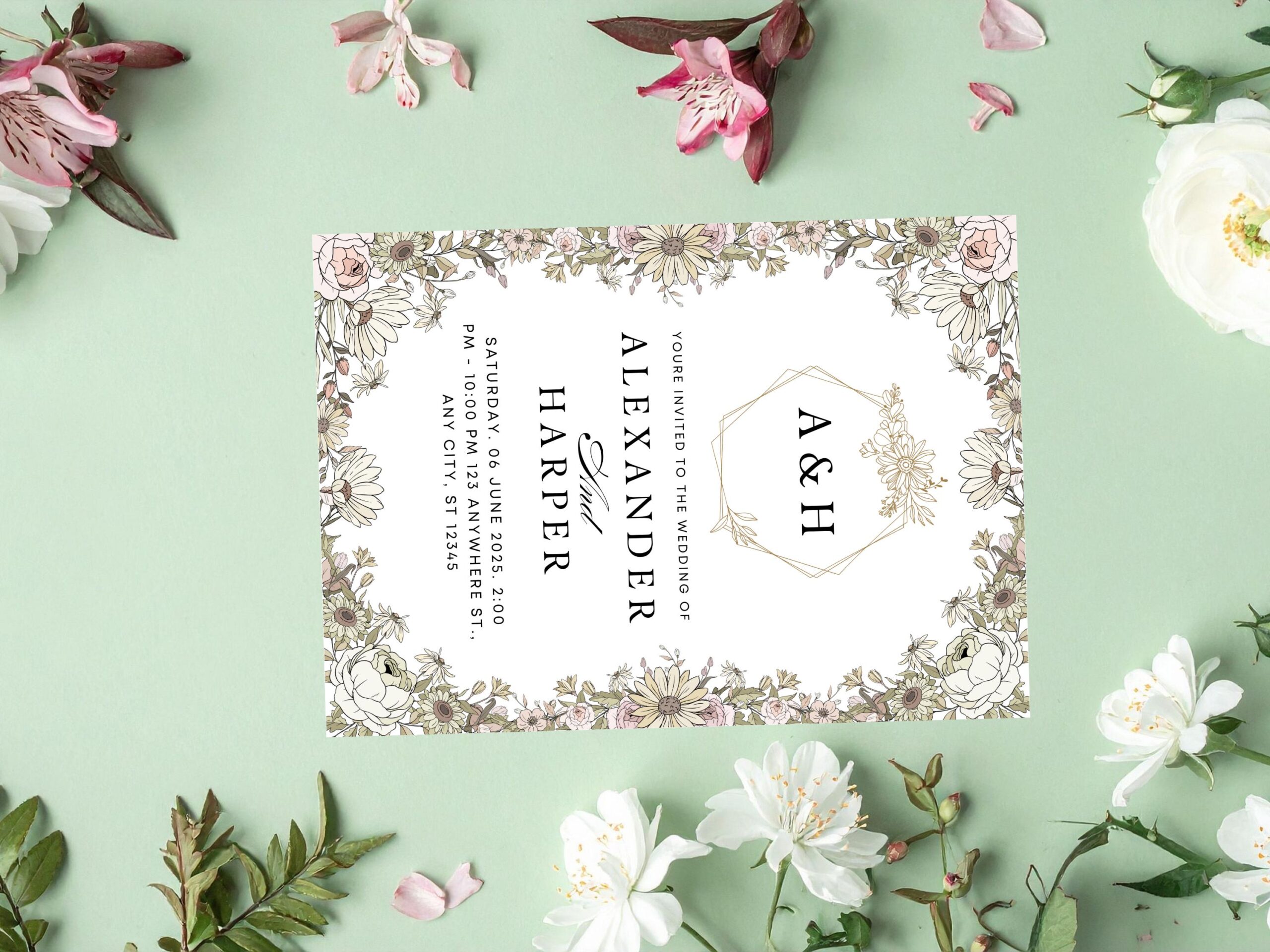Floral Wedding Invitation Template: Editable Rose & Daisy Design (Digital Download) - Image 3