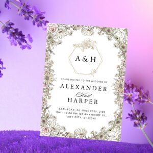 Floral Wedding Invitation Template: Editable Rose & Daisy Design (Digital Download)